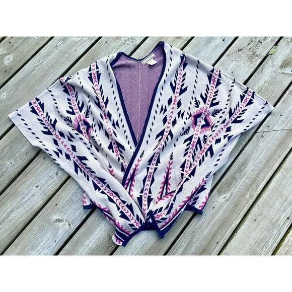 Flying Tomato Womens Small Medium Aztec Poncho Cardigan Sweater Kimono Boho - Picture 3 of 8